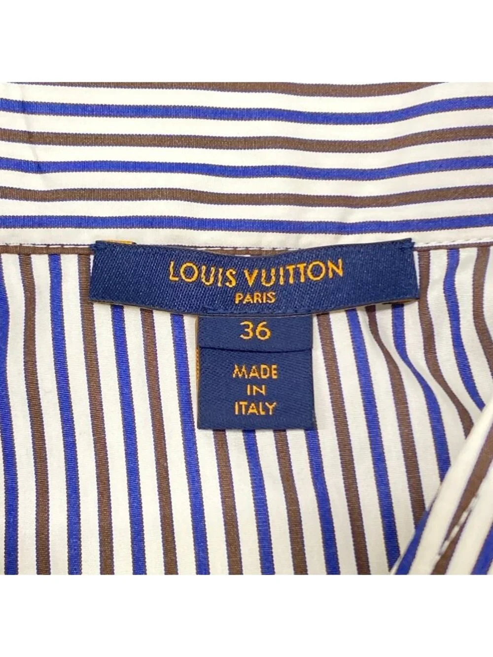Louis Vuitton Short Sleeve Top 36 S Bu4 White Dark Brown Dark Navy Neck Stripe